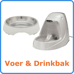 Set van een voerbak en een automatische waterfontein voor huisdieren, geschikt voor voeding en hydratatie