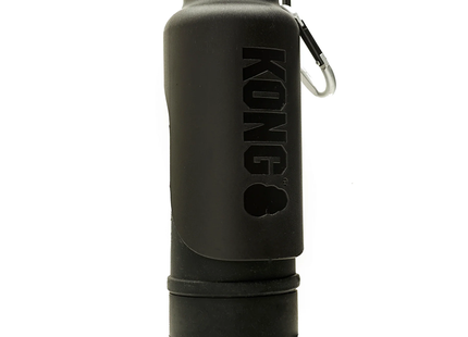 Een zwarte Kong - Kong H20 K9 Drinkfles Thermos RVS - 740 ml met het woord Kong erop.