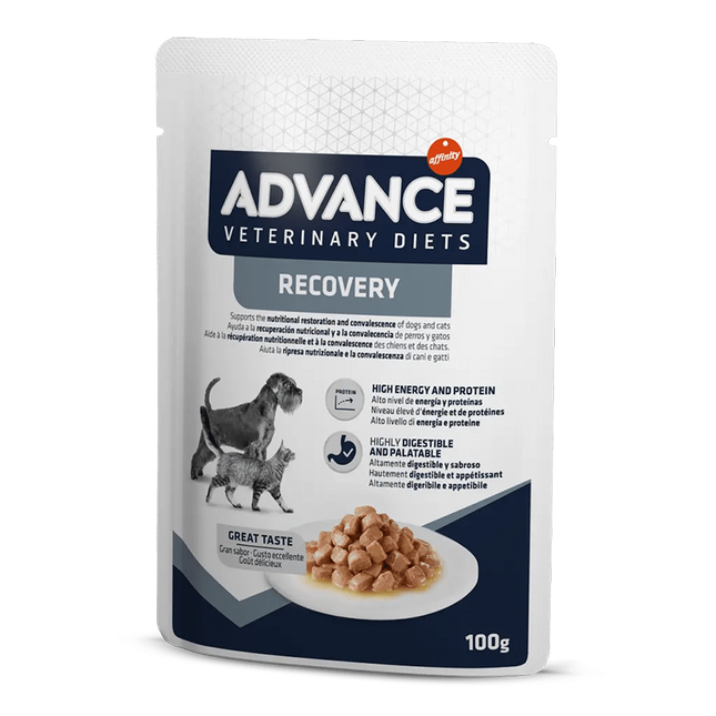 Het Advance Veterinary Diets - Recovery - 11x 100 g zakje is speciaal samengesteld om het herstelproces van volwassen honden en katten te ondersteunen.