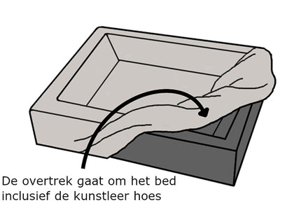 Instructie afbeelding dat het overtrek om het bia bed gaat inclusief de kunstleer hoes.