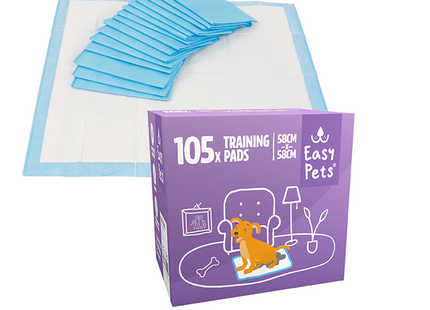 Een doos Easypets - Training Pads - 105 stuks voor het handhaven van de hygiëne in huis.