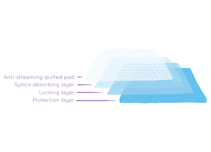 Een diagram waarin de verschillende componenten van een matras worden weergegeven en de hygiëne in huis wordt bevorderd voor Easypets - Training Pads - 105 stuks.