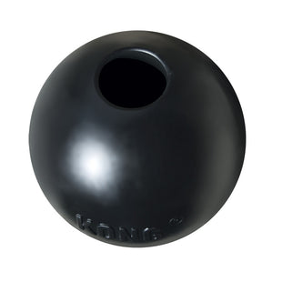 Een Kong - Extreme Ball, gemaakt van zwart plastic, op een witte achtergrond.