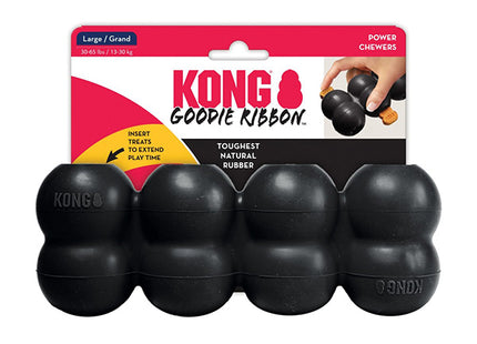 Een Kong - Extreme Goodie Ribbon rubberen bal speelgoed in een verpakking.