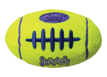 Een gele Kong - Airdog Squeaker Football met het woord 'sugar' erop, gemaakt van niet-schurend viltmateriaal.