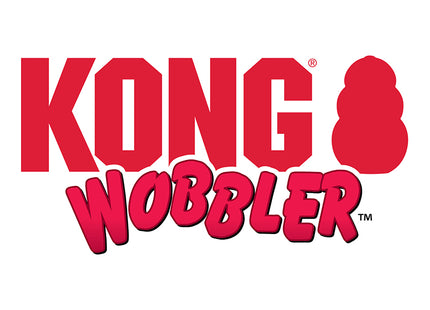 Kong - Wobbler Snack Dispenser-logo op een witte achtergrond, met een snackdispenser.