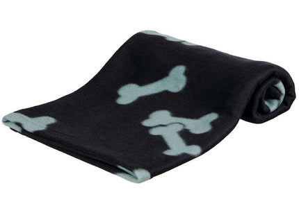 zwarte  Hondendeken met grijze (silhouet) botjes van heerlijk zacht fleece van het merk trixie
