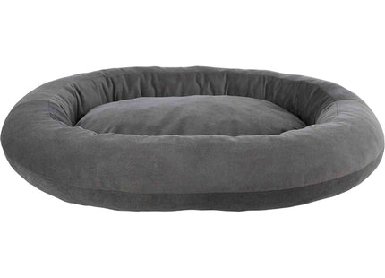 Een comfortabel grijs hondenbed in velourslook. 