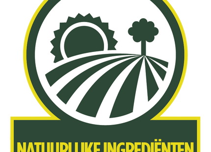 Een logo voor natuurlijke ingrediënten, gespecialiseerd in voeding voor uw hond - Bull Terrier Senior om specifieke gezondheidsproblemen aan te pakken.