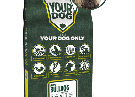 Een zakje Your Dog - Franse Bulldog Volwassen voer, speciaal samengesteld voor volwassen Franse Bulldogs.