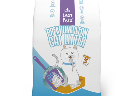 Een Easypets - Premium Clean White zak kattengrit met een kat erop.