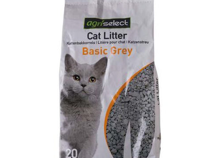 Een zak Agriselect - Kattenbakvulling Basic Grijs, die een hoge absorptie biedt voor de basisbehoeften grijs.