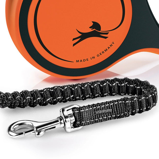 Close-up van de Flexi Xtreme L - Tape Leash met metalen musketonhaak.