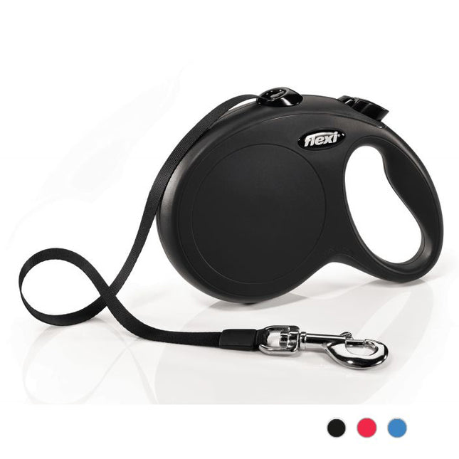 Een zwarte Flexi - Rollijn Classic L - Tape Leash met een riem eraan.