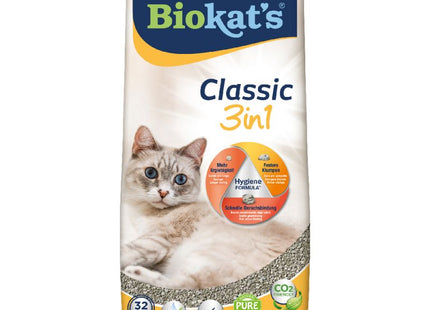 Classic 3in1 kattenbakvulling is een hoogwaardige kattenbakvulling gemaakt van natuurlijke klei die sterke klonten vormt.