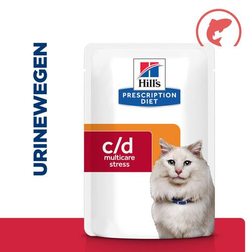 Hill's PRESCRIPTION DIET c/d Multicare Stress Kattenvoer met Zalm (12x 85 g) zakje voor gezondheid van de urinewegen en verlichting van stress.