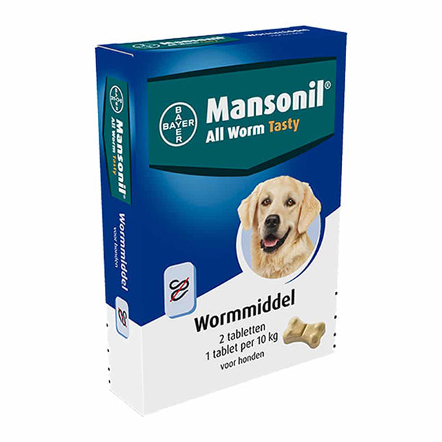 Een warme partybox van Mansonil - All Worm Dog tabletten voor honden.