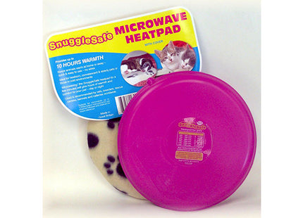 Een roze frisbee met pootafdruk erop, perfect om je harige vriend warm en gezellig te houden met de Snugglesafe - Warmteschijf Hond / Kat ø 21 cm.