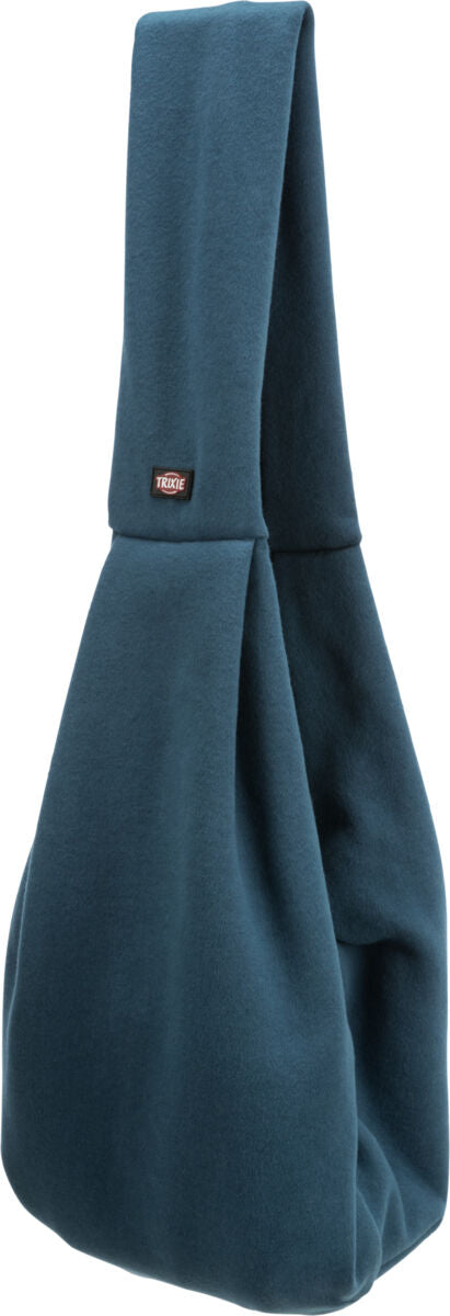 Een blauwe tas met een ritssluiting eraan, perfect voor het buikdragen of het dragen van je hondentas, zoals de Trixie - Buikdrager Soft.
