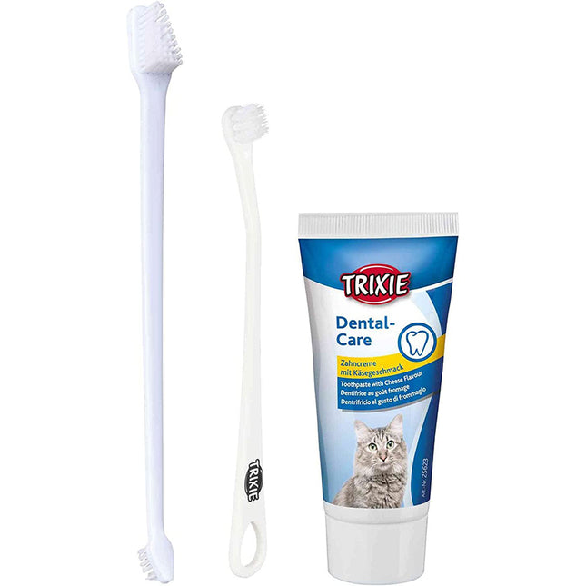 Trixie - Gebitsverzorgingsset voor katten, inclusief tandenborstel, tandpasta en tube voor tandplak en tandsteen.