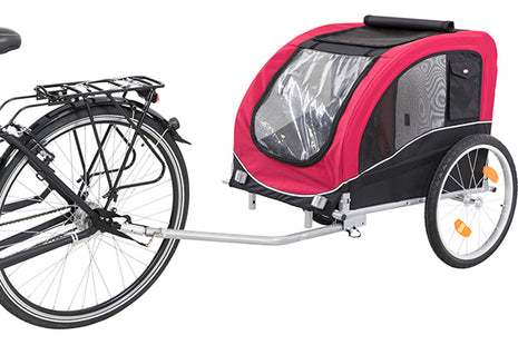 Een "fietskar" met daaraan een "Trixie - Hondenfietskar" die uitstekende "ventilatie" biedt.