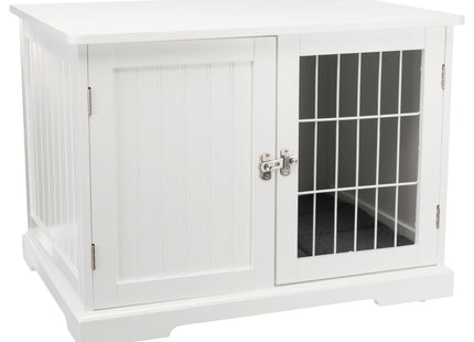 Een Trixie Bench / Home Kennel, met een metalen deur, die een comfortabele en veilige binnenruimte biedt voor uw geliefde hond.