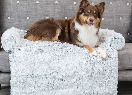 Handig hondendeken en meubelbeschermer in één van heerlijk zacht langharige pluche met rug- en zijleuningen 
