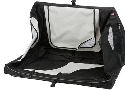 Een zwart-witte Trixie - Reisbench / Reismand Vario met een compartiment met ritssluiting, perfect voor op reis.